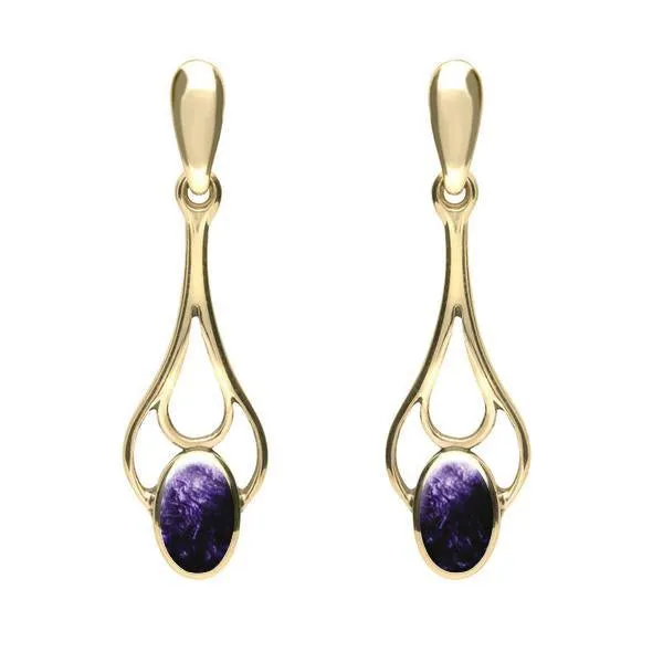 9ct Yellow Gold Blue John Spoon Drop Earrings sold by Jura Watches