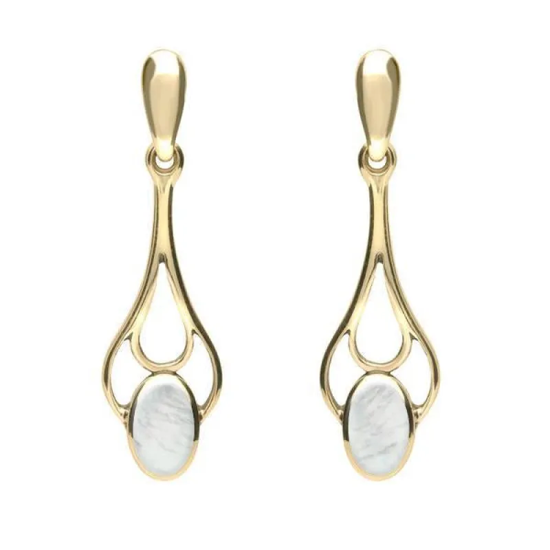 9ct Yellow Gold Mother of Pearl Spoon Drop Earrings sold by Jura Watches