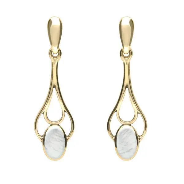 9ct Yellow Gold Mother of Pearl Spoon Drop Earrings sold by Jura Watches