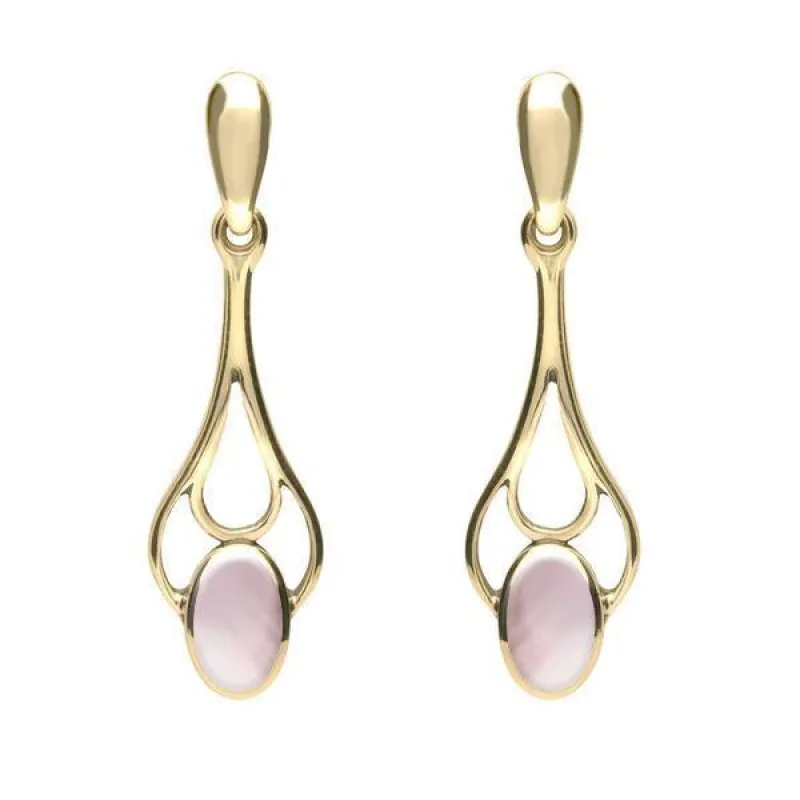 9ct Yellow Gold Pink Mother of Pearl Spoon Drop Earrings sold by Jura Watches