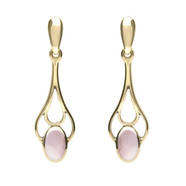 9ct Yellow Gold Pink Mother of Pearl Spoon Drop Earrings sold by Jura Watches