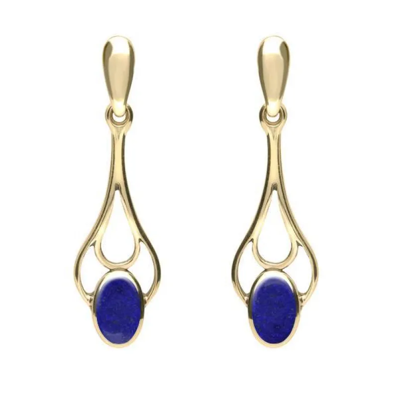 9ct Yellow Gold Lapis Lazuli Spoon Drop Earrings sold by Jura Watches
