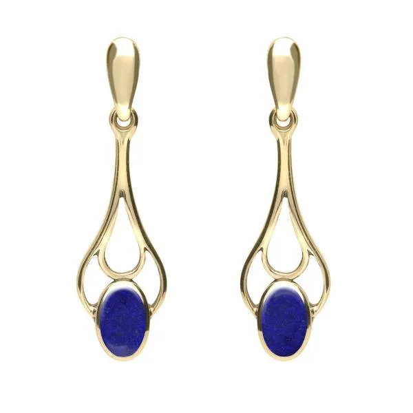 9ct Yellow Gold Lapis Lazuli Spoon Drop Earrings sold by Jura Watches