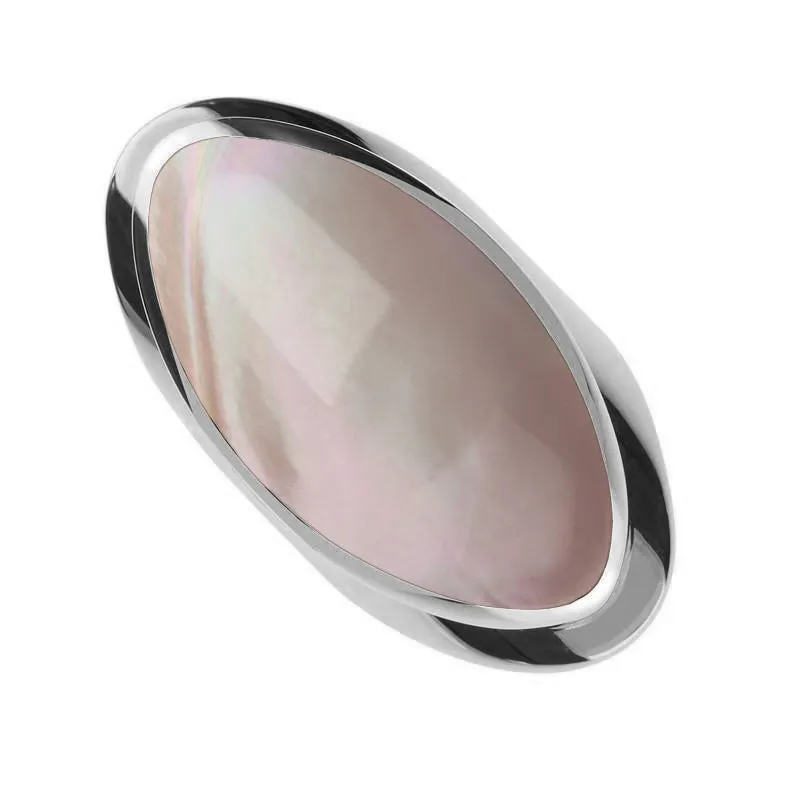 Sterling Silver Pink Mother of Pearl Large Oval Statement Ring sold by Jura Watches