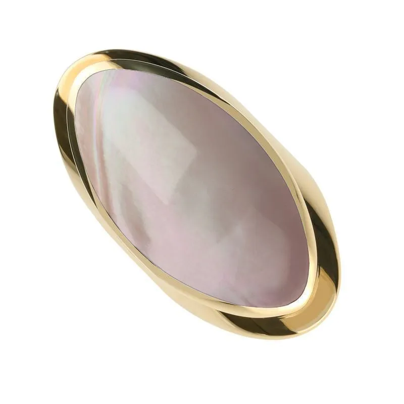 9ct Yellow Gold Pink Mother of Pearl Large Oval Statement Ring sold by Jura Watches