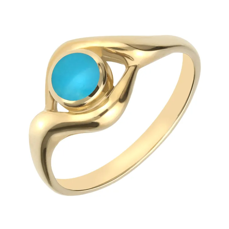 9ct Yellow Gold Turquoise Round Twist Ring sold by Jura Watches