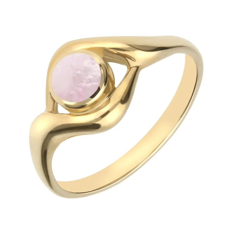 9ct Yellow Gold Pink Mother of Pearl Round Twist Ring sold by Jura Watches