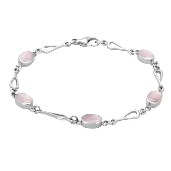 Sterling Silver Pink Mother of Pearl Oval Spoon Link Bracelet sold by Jura Watches