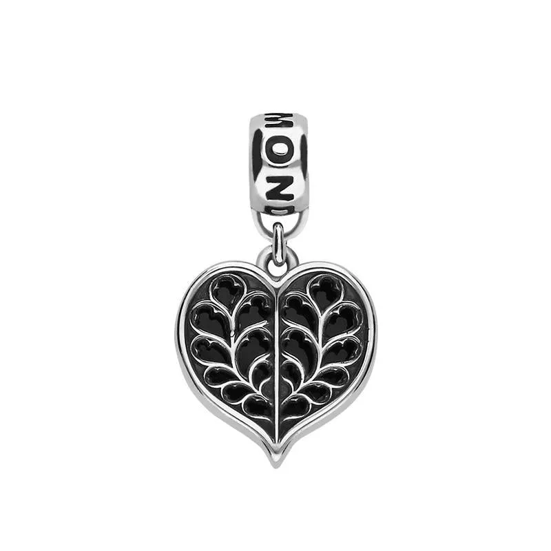 Sterling Silver Whitby Jet York Minster Heart Loop Charm sold by Jura Watches