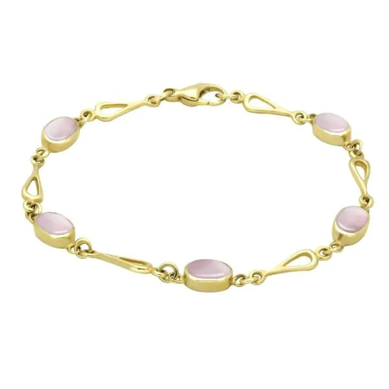 9ct Yellow Gold Pink Mother of Pearl Oval Spoon Link Bracelet sold by Jura Watches