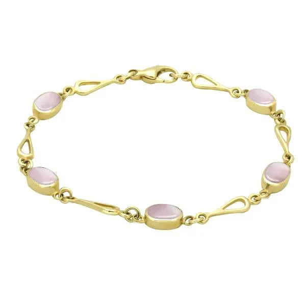 9ct Yellow Gold Pink Mother of Pearl Oval Spoon Link Bracelet sold by Jura Watches