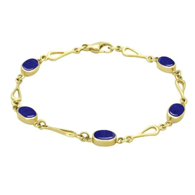 9ct Yellow Gold Lapis Lazuli Oval Spoon Link Bracelet sold by Jura Watches