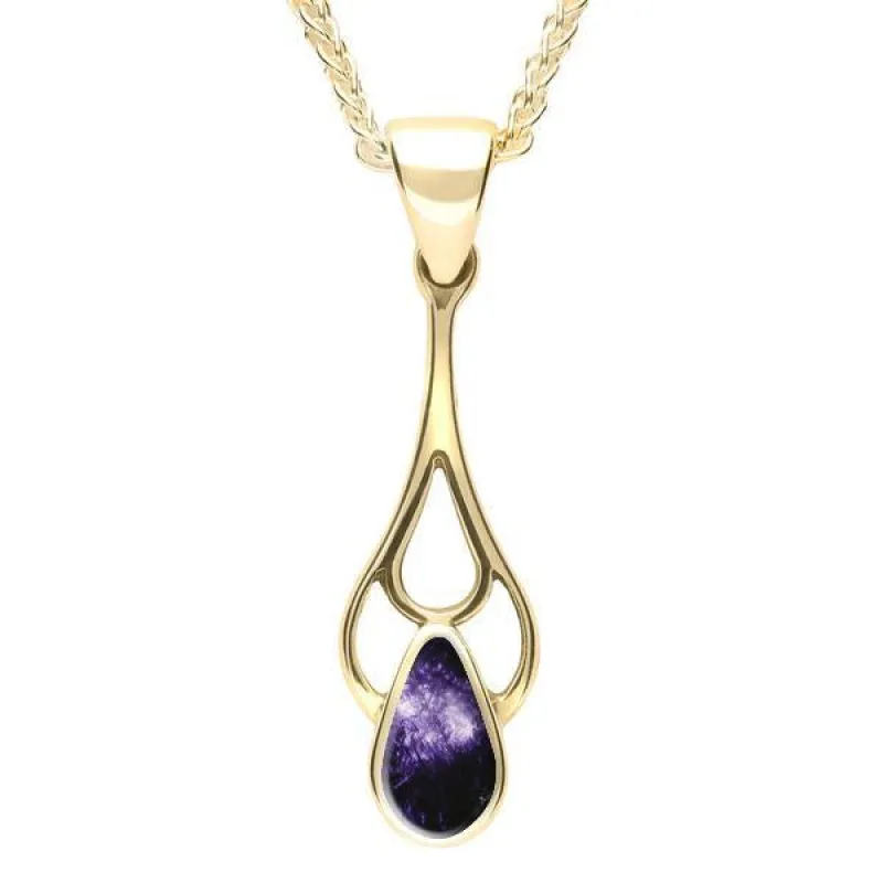 9ct Yellow Gold Blue John Pear Spoon Necklace sold by Jura Watches