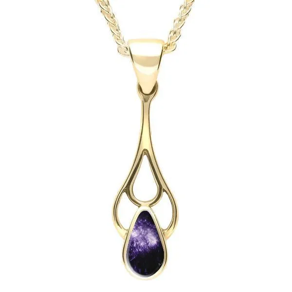 9ct Yellow Gold Blue John Pear Spoon Necklace sold by Jura Watches