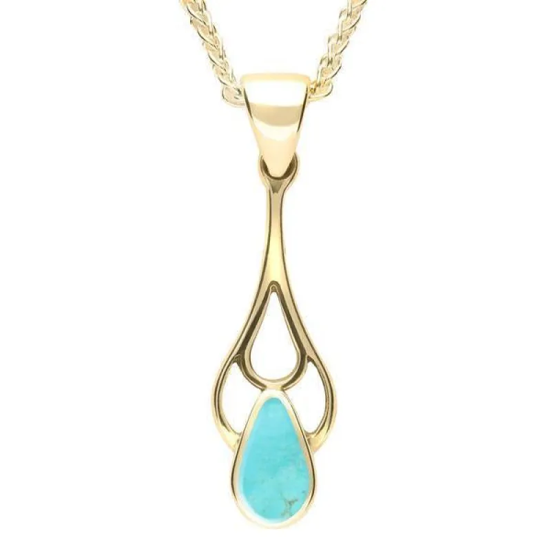 9ct Yellow Gold Turquoise Pear Spoon Necklace sold by Jura Watches