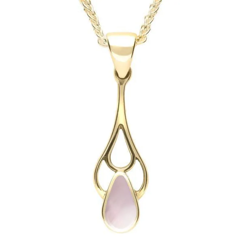9ct Yellow Gold Pink Mother of Pearl Pear Spoon Necklace sold by Jura Watches