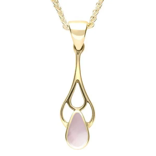 9ct Yellow Gold Pink Mother of Pearl Pear Spoon Necklace sold by Jura Watches