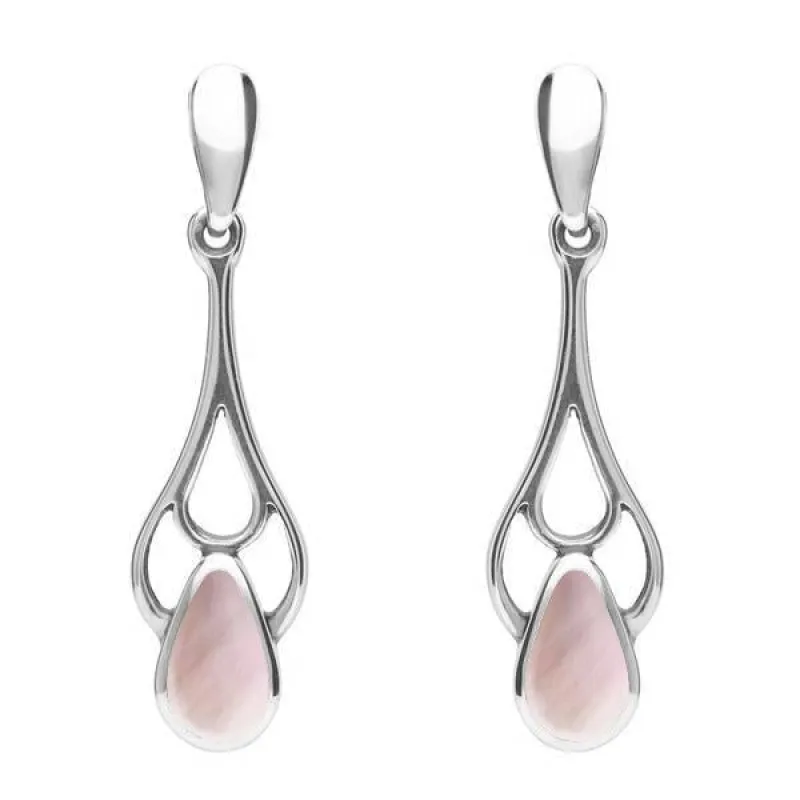 Sterling Silver Pink Mother of Pearl Pear Spoon Earrings sold by Jura Watches