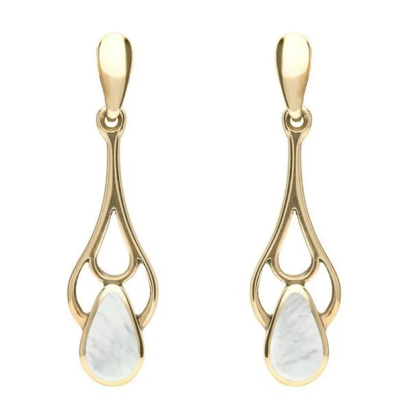 9ct Yellow Gold Mother of Pearl Pear Spoon Earrings sold by Jura Watches
