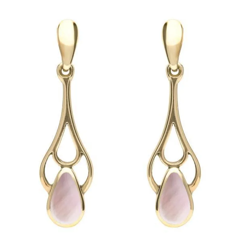 9ct Yellow Gold Pink Mother of Pearl Pear Spoon Earrings sold by Jura Watches