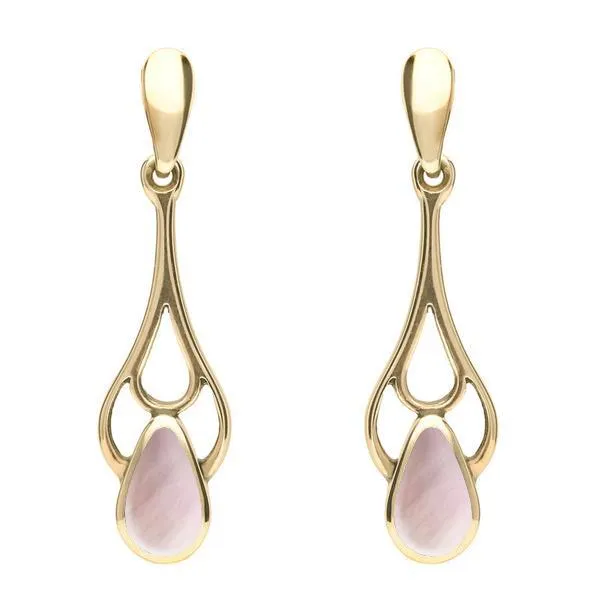 9ct Yellow Gold Pink Mother of Pearl Pear Spoon Earrings sold by Jura Watches