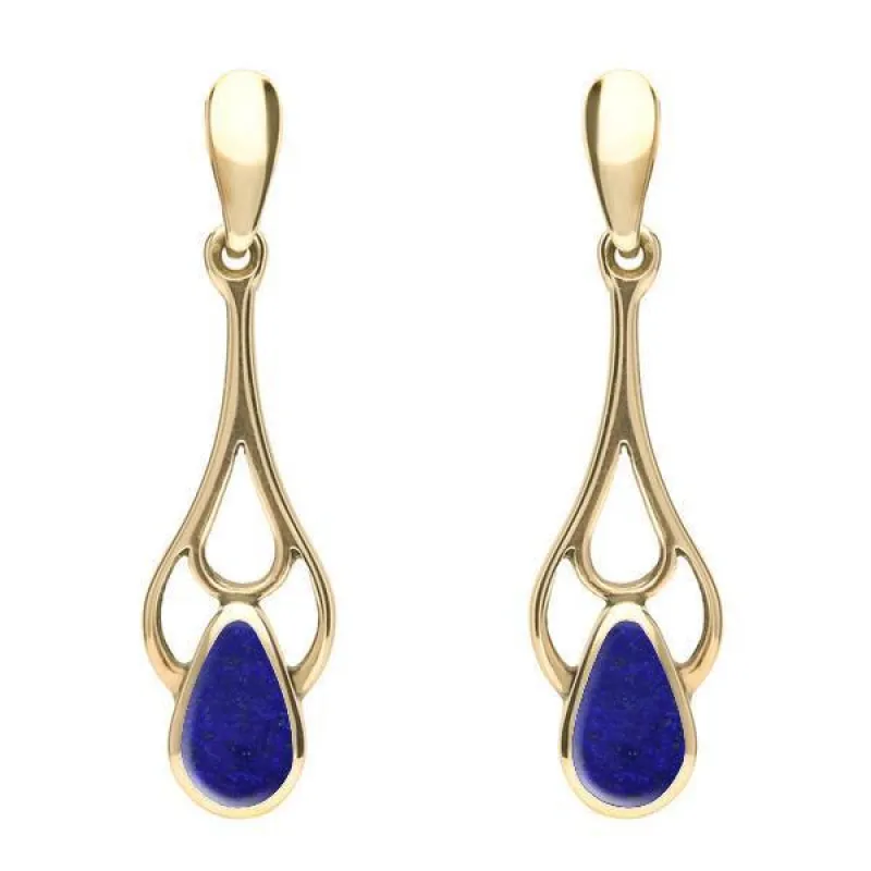 9ct Yellow Gold Lapis Lazuli Pear Spoon Earrings sold by Jura Watches