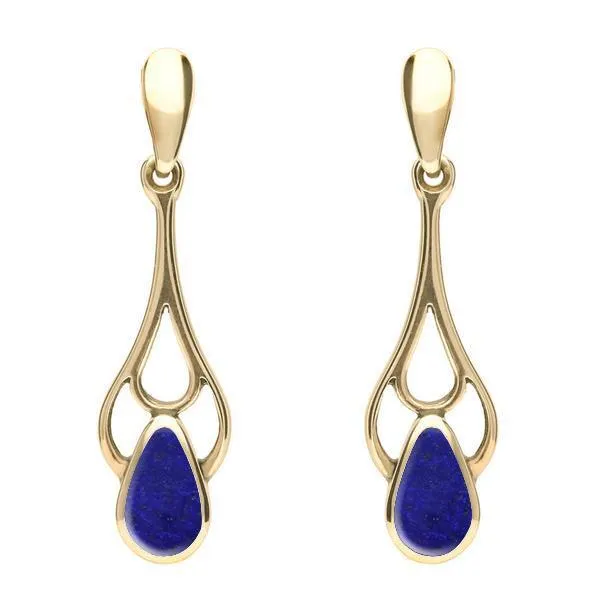 9ct Yellow Gold Lapis Lazuli Pear Spoon Earrings sold by Jura Watches