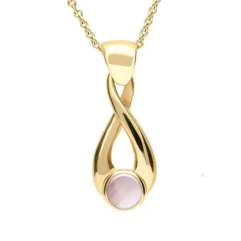 9ct Yellow Gold Pink Mother of Pearl Eternity Loop Necklace sold by Jura Watches