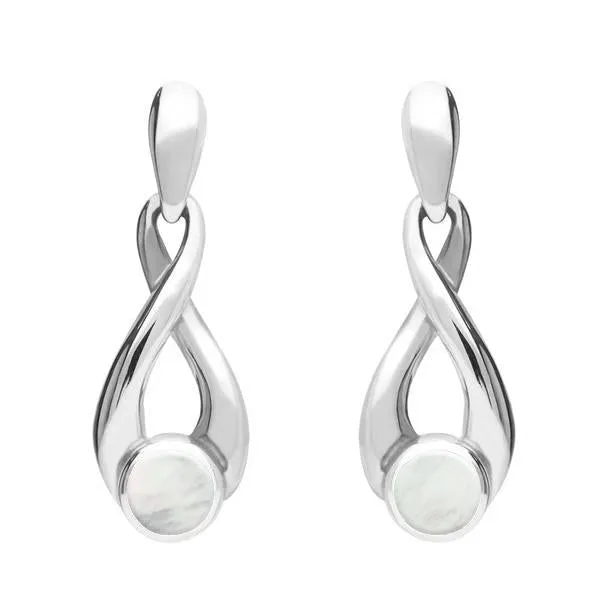 Sterling Silver Mother of Pearl Eternity Loop Drop Earrings sold by Jura Watches