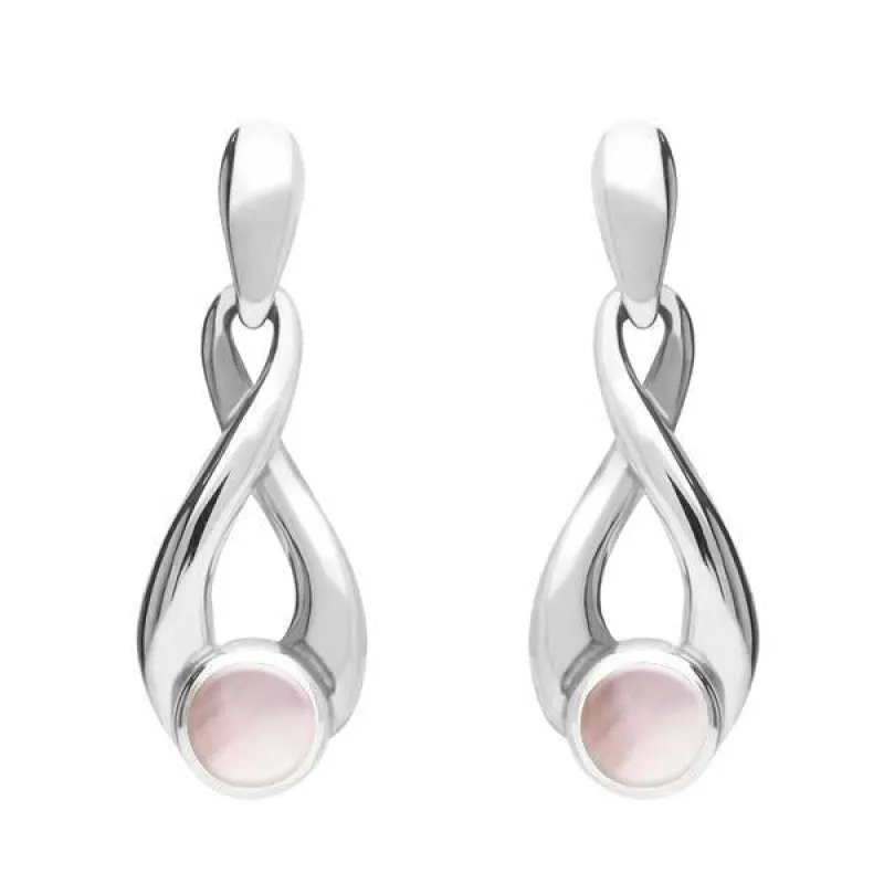 Sterling Silver Pink Mother of Pearl Eternity Loop Drop Earrings sold by Jura Watches