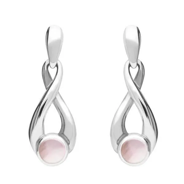 Sterling Silver Pink Mother of Pearl Eternity Loop Drop Earrings sold by Jura Watches