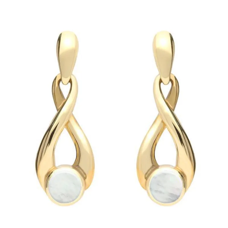 9ct Yellow Gold Mother of Pearl Eternity Loop Drop Earrings sold by Jura Watches