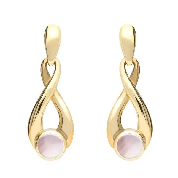 9ct Yellow Gold Pink Mother of Pearl Eternity Loop Drop Earrings sold by Jura Watches