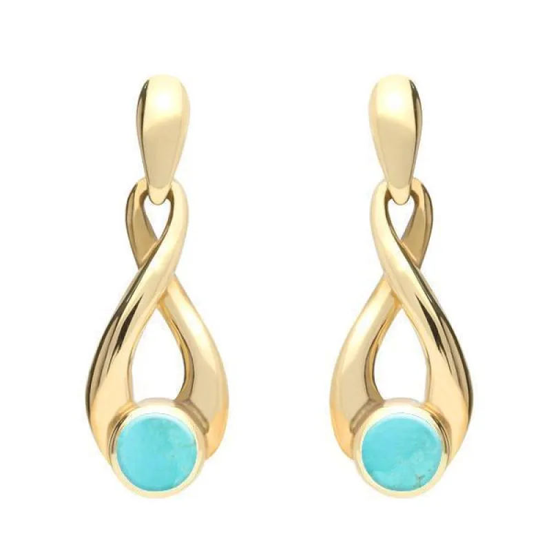 9ct Yellow Gold Turquoise Eternity Loop Drop Earrings sold by Jura Watches