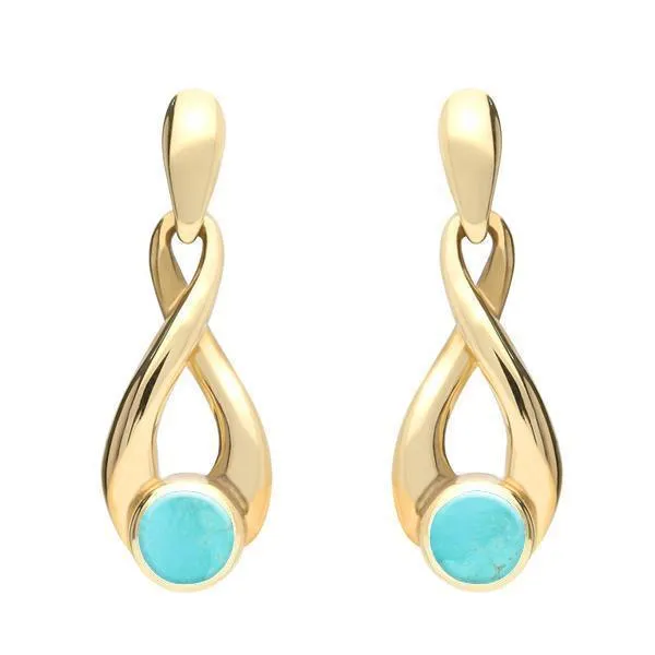 9ct Yellow Gold Turquoise Eternity Loop Drop Earrings sold by Jura Watches