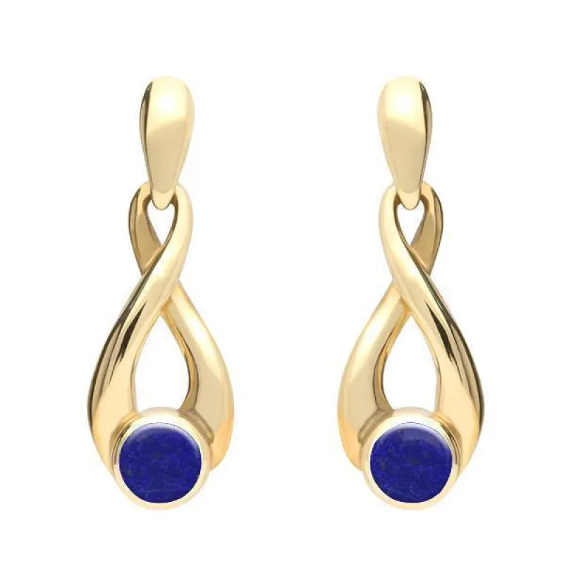 9ct Yellow Gold Lapis Lazuli Eternity Loop Drop Earrings sold by Jura Watches