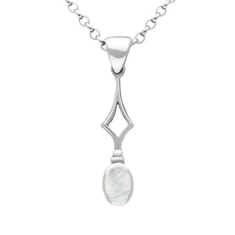 Sterling Silver Mother of Pearl Oval Drop Necklace sold by Jura Watches