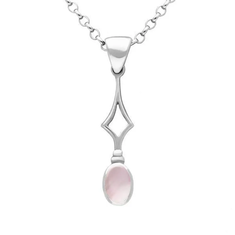 Sterling Silver Pink Mother of Pearl Oval Drop Necklace sold by Jura Watches