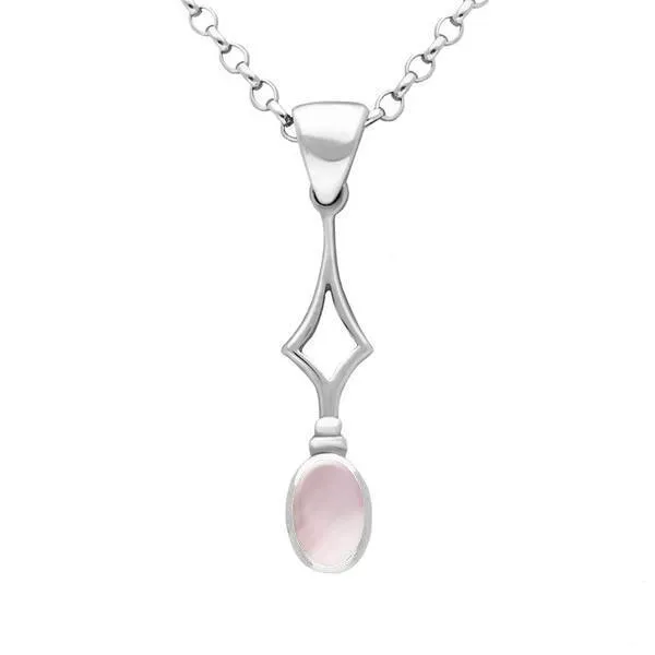 Sterling Silver Pink Mother of Pearl Oval Drop Necklace sold by Jura Watches