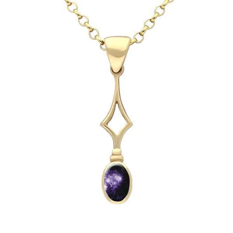 9ct Yellow Gold Blue John Oval Drop Necklace sold by Jura Watches
