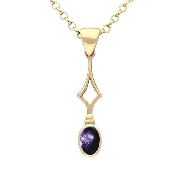 9ct Yellow Gold Blue John Oval Drop Necklace sold by Jura Watches