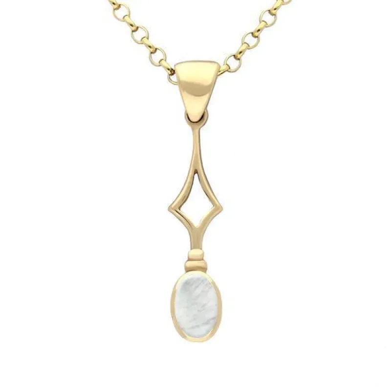 9ct Yellow Gold Mother of Pearl Oval Drop Necklace sold by Jura Watches