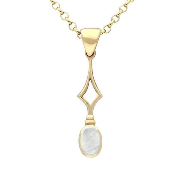 9ct Yellow Gold Mother of Pearl Oval Drop Necklace sold by Jura Watches