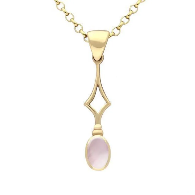 9ct Yellow Gold Pink Mother of Pearl Oval Drop Necklace sold by Jura Watches