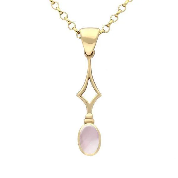 9ct Yellow Gold Pink Mother of Pearl Oval Drop Necklace sold by Jura Watches