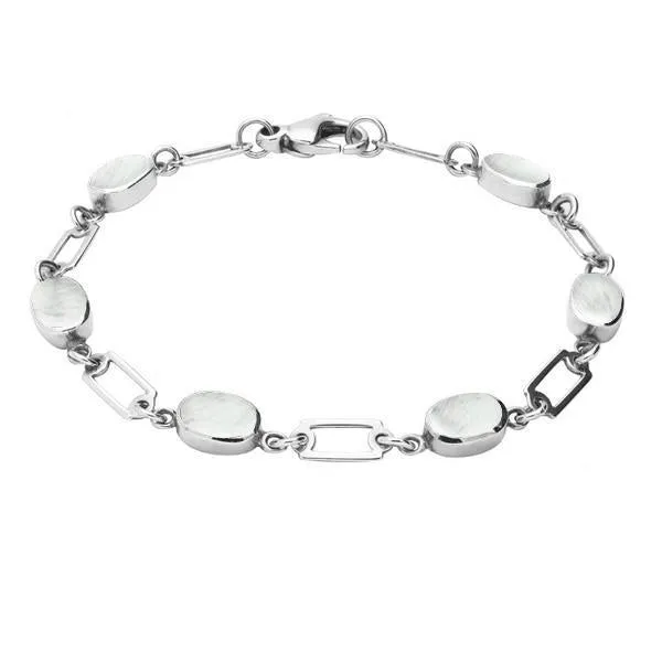 Sterling Silver Mother of Pearl Oval Linked Bracelet sold by Jura Watches