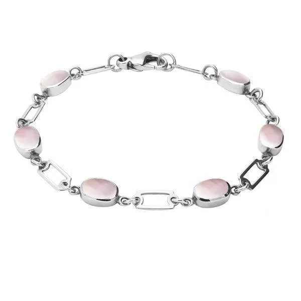 Sterling Silver Pink Mother of Pearl Oval Linked Bracelet sold by Jura Watches