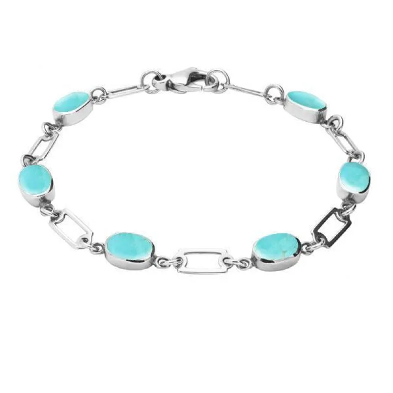 Sterling Silver Turquoise Oval Linked Bracelet sold by Jura Watches