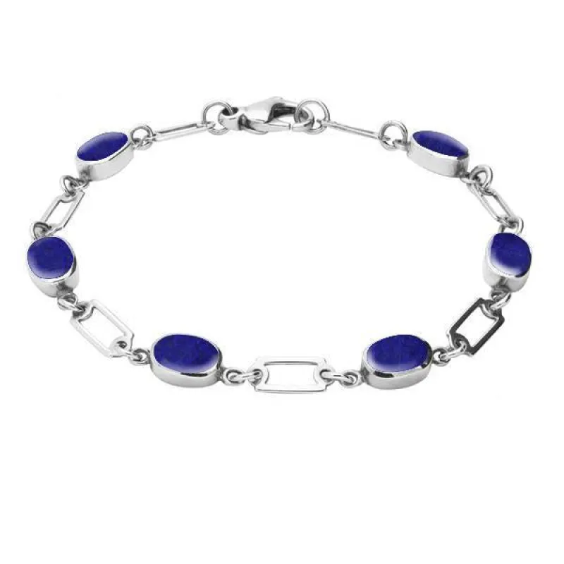 Sterling Silver Lapis Lazuli Oval Linked Bracelet sold by Jura Watches
