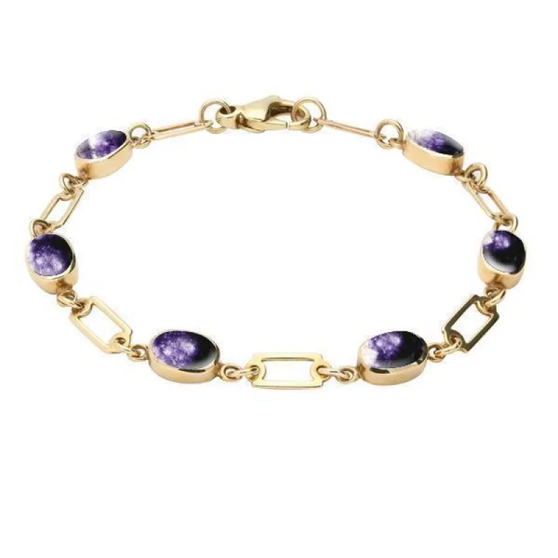 9ct Yellow Gold Blue John Oval Linked Bracelet sold by Jura Watches